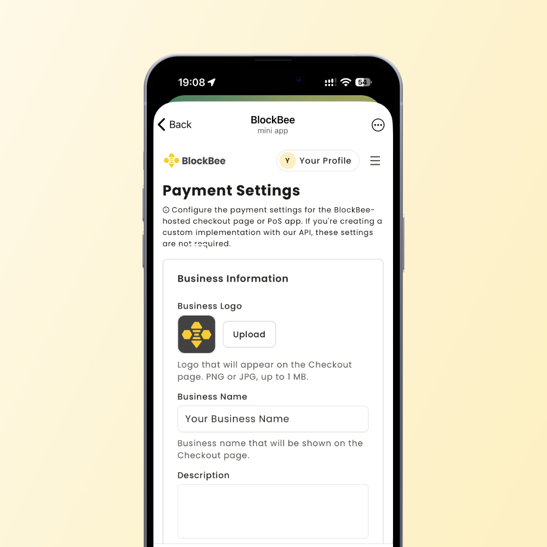 Payment Settings with logo, currency and coins